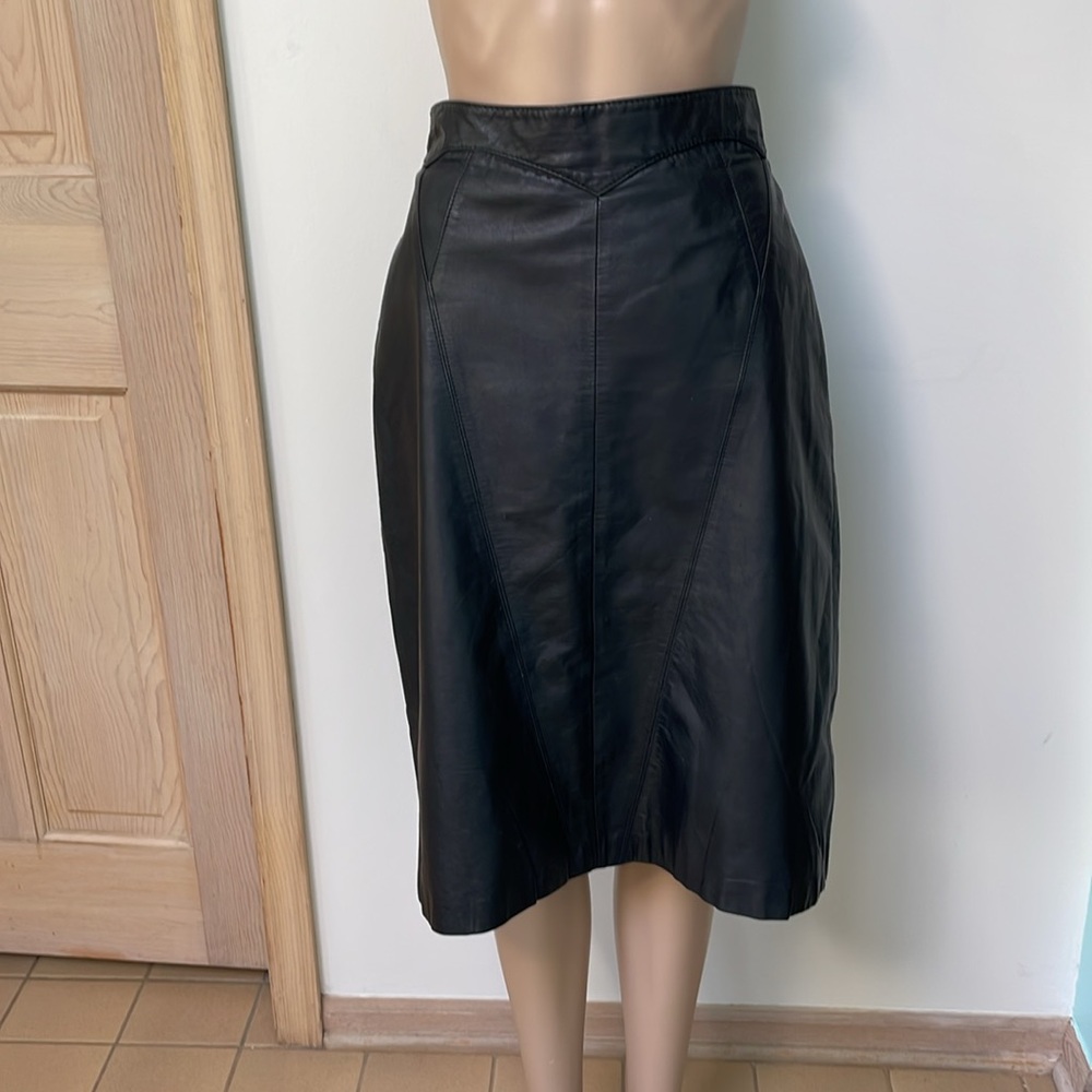 Pelle Black Genuine Leather Midi Skirt Size 12